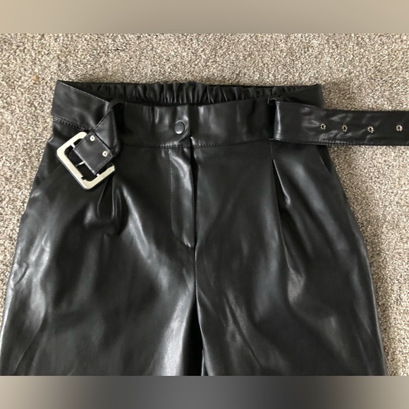 Halilu Faux Leather Pants size M Belted Zipper Elasticity Hight Waist - Picture 8 of 14